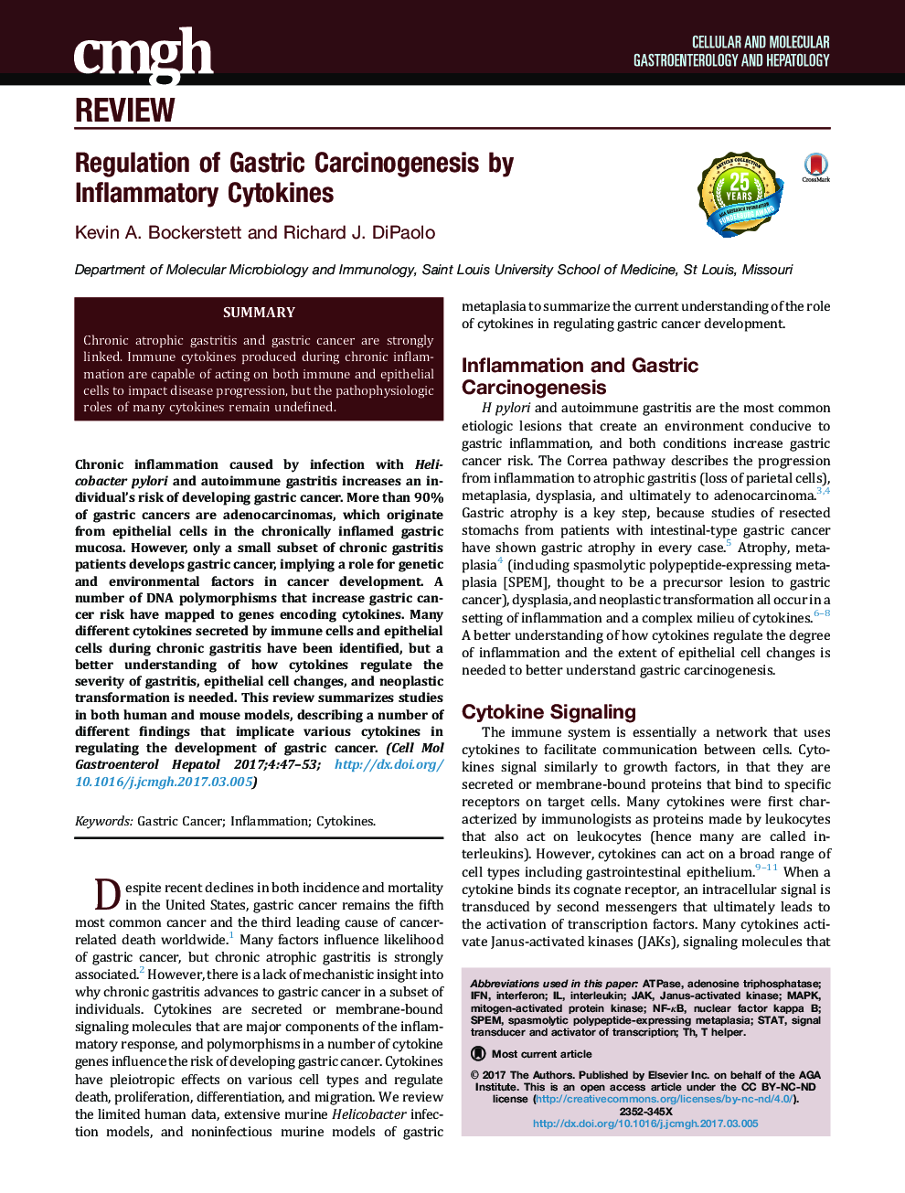 Regulation of Gastric Carcinogenesis by InflammatoryÂ Cytokines