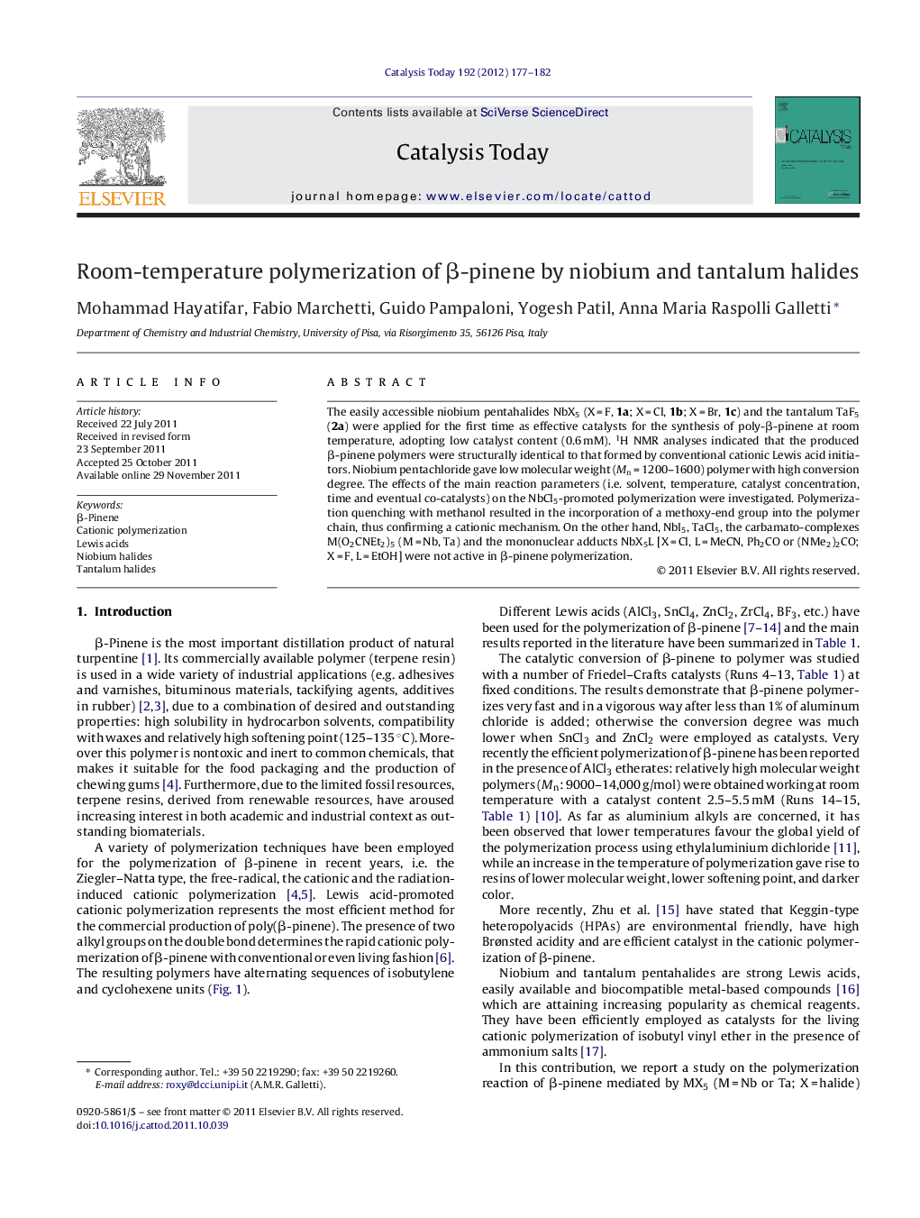 Room-temperature polymerization of β-pinene by niobium and tantalum halides