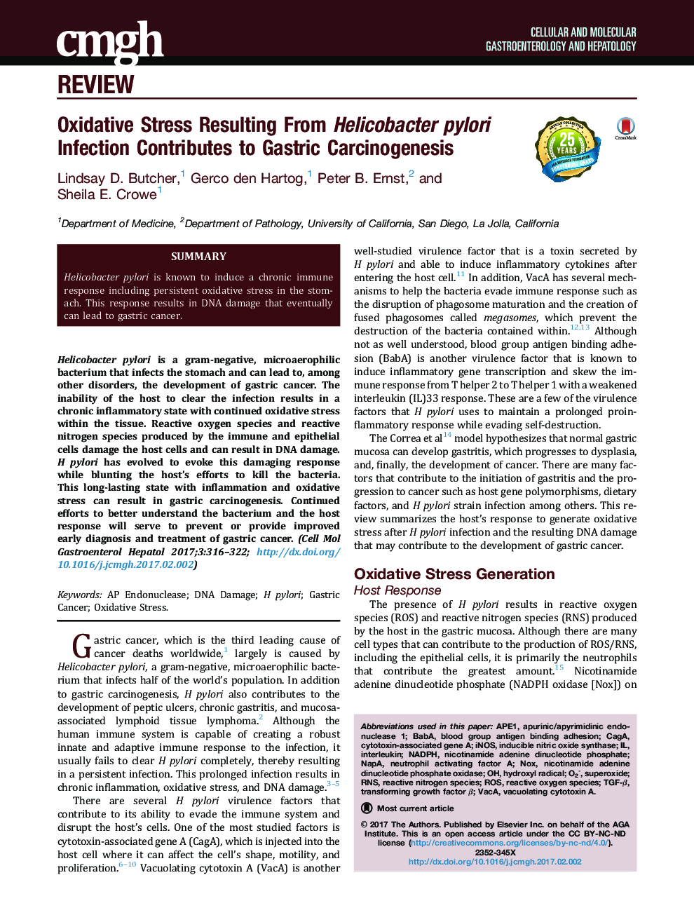 Oxidative Stress Resulting From Helicobacter pylori InfectionÂ Contributes to Gastric Carcinogenesis