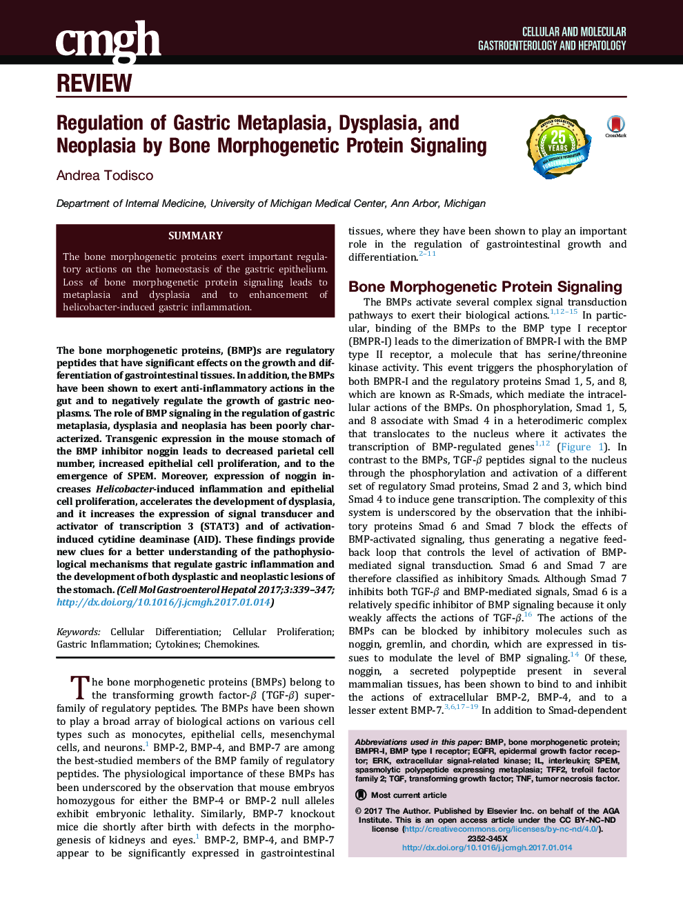 Regulation of Gastric Metaplasia, Dysplasia, and Neoplasia by Bone Morphogenetic Protein Signaling