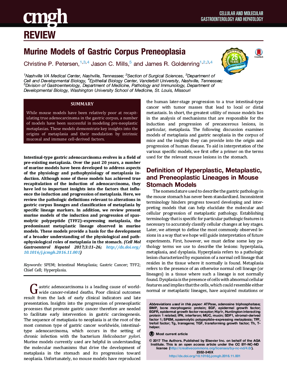 Murine Models of Gastric Corpus Preneoplasia