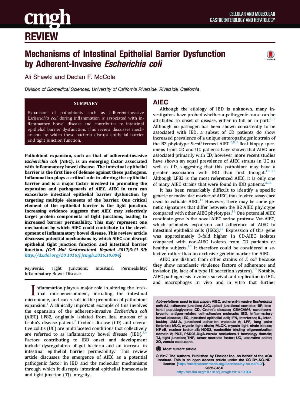 Mechanisms of Intestinal Epithelial Barrier Dysfunction byÂ Adherent-Invasive Escherichia coli