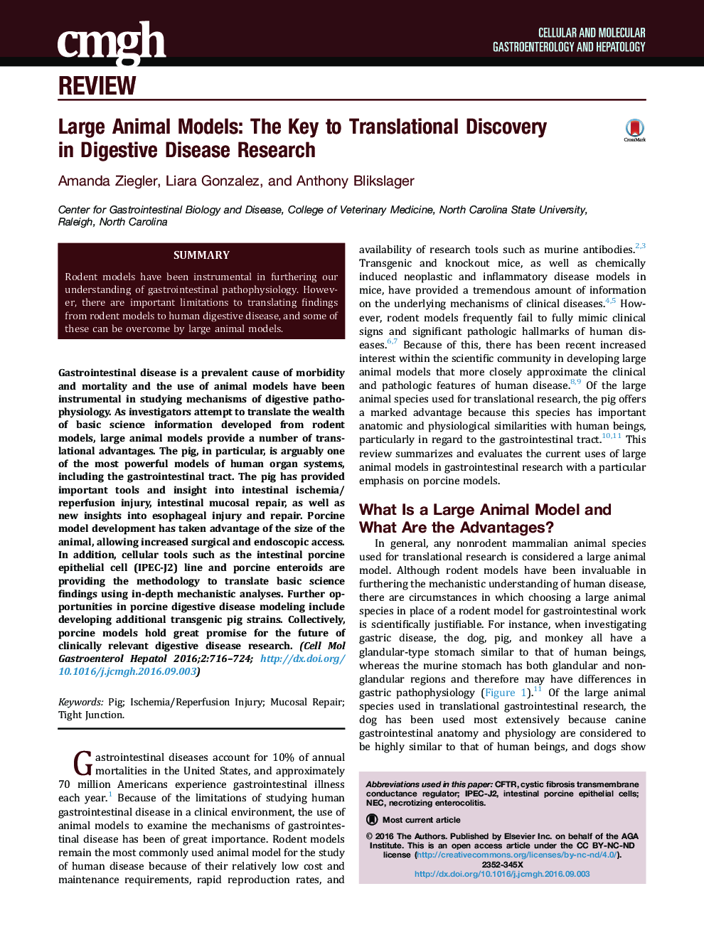 Large Animal Models: The Key to Translational Discovery inÂ Digestive Disease Research