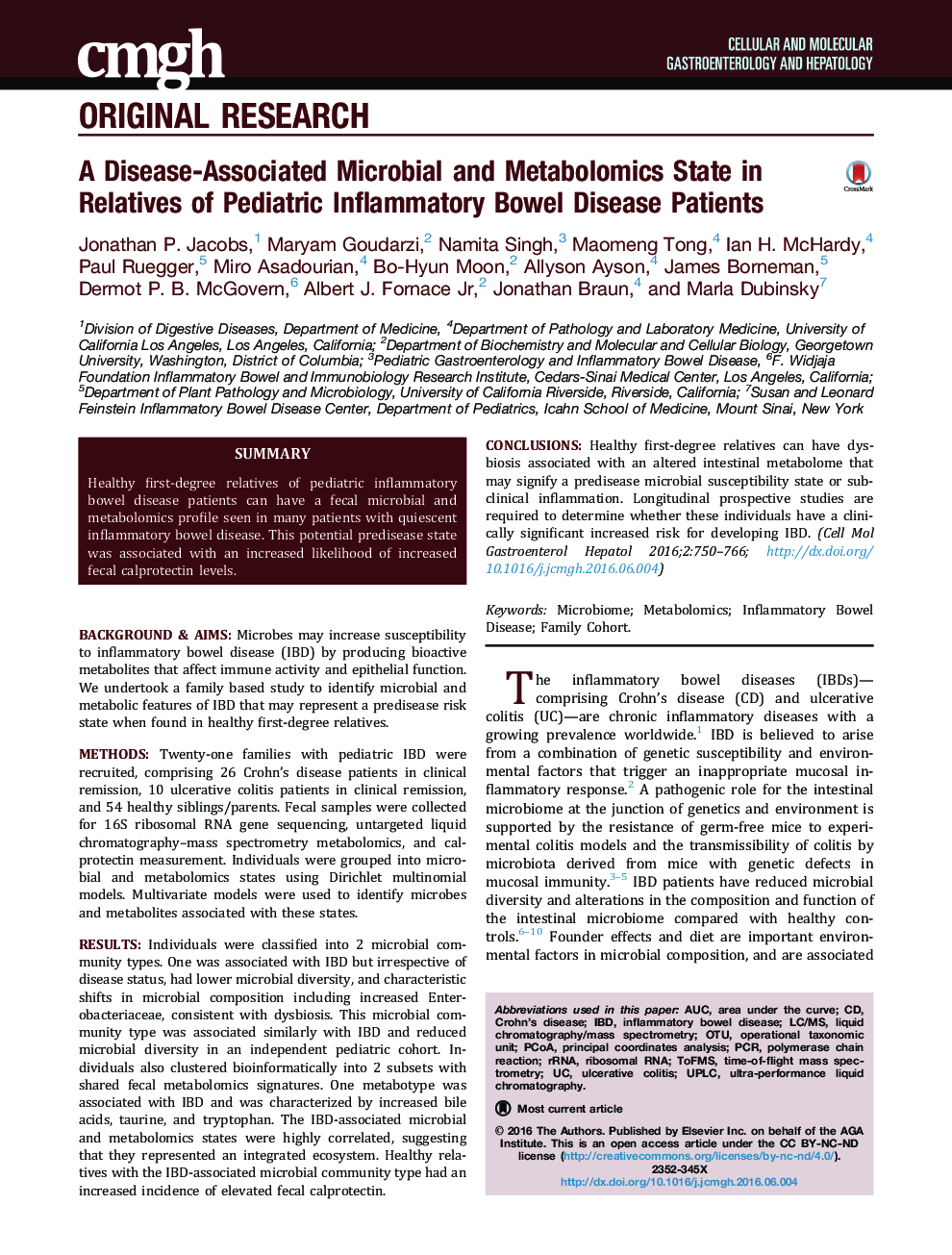 A Disease-Associated Microbial and Metabolomics State in Relatives of Pediatric Inflammatory Bowel Disease Patients
