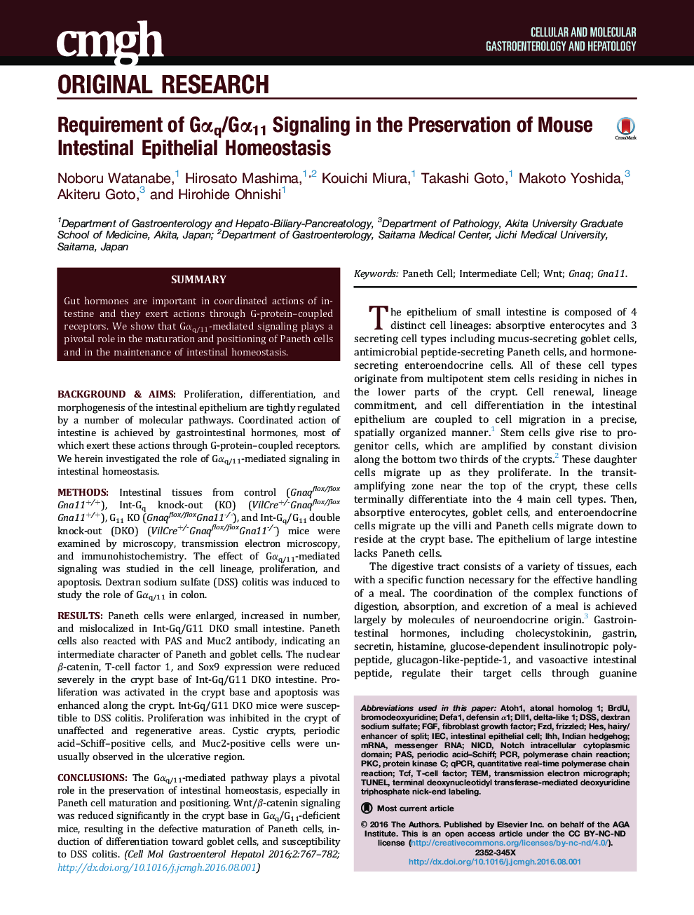 Requirement of GÎ±q/GÎ±11 Signaling in the Preservation of Mouse Intestinal Epithelial Homeostasis