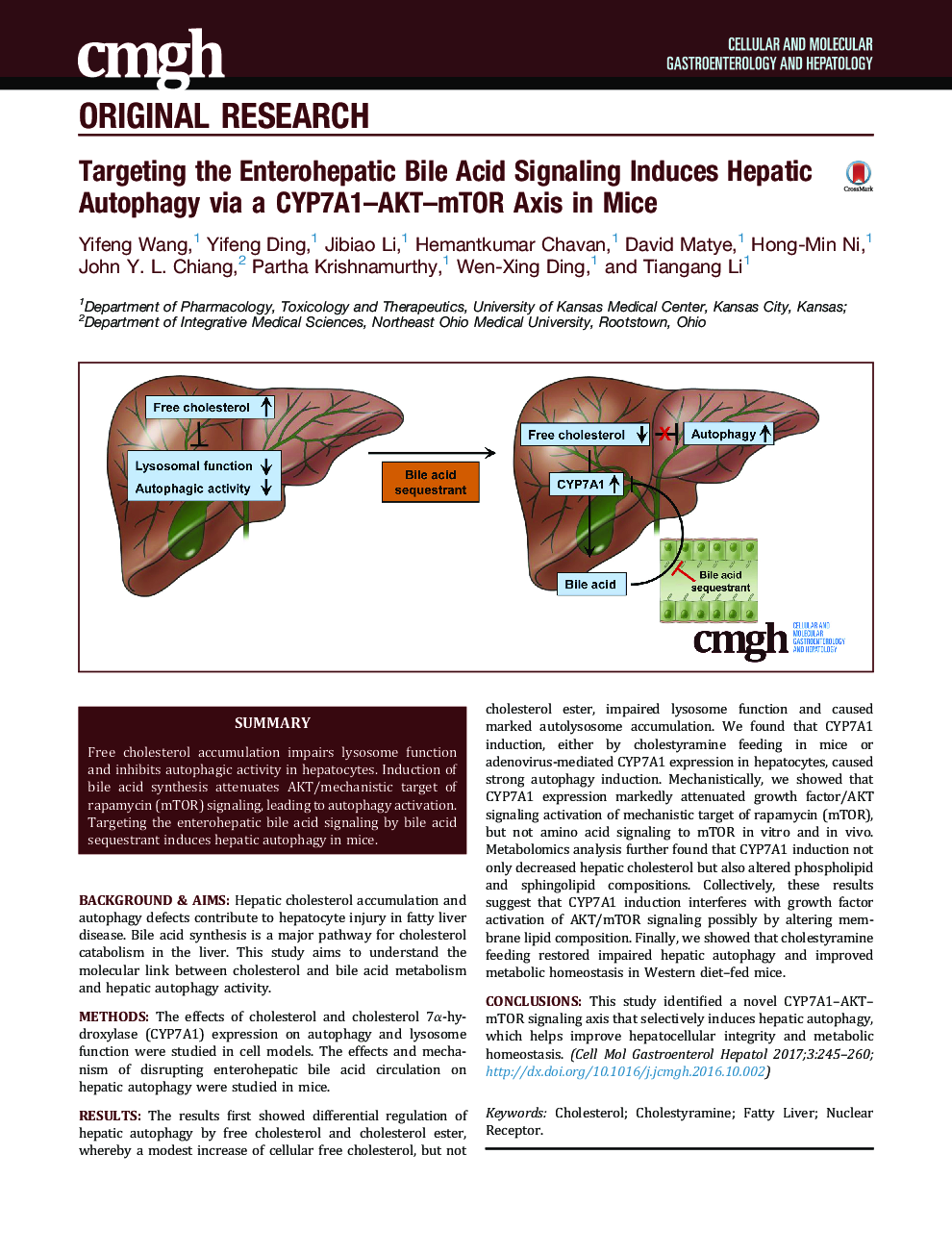 Targeting the Enterohepatic Bile Acid Signaling Induces Hepatic Autophagy via a CYP7A1-AKT-mTOR Axis in Mice