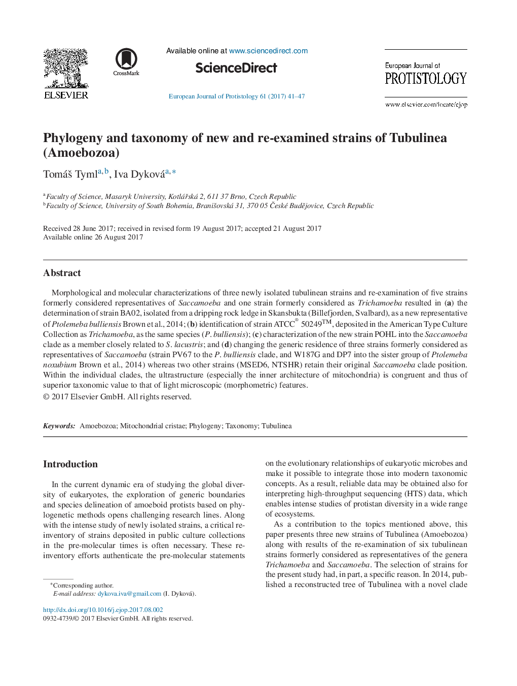 Phylogeny and taxonomy of new and re-examined strains of Tubulinea (Amoebozoa)