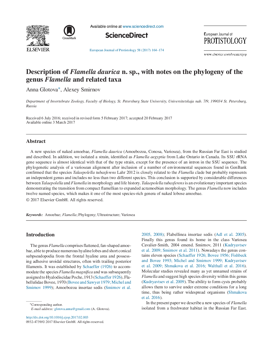 Description of Flamella daurica n. sp., with notes on the phylogeny of the genus Flamella and related taxa