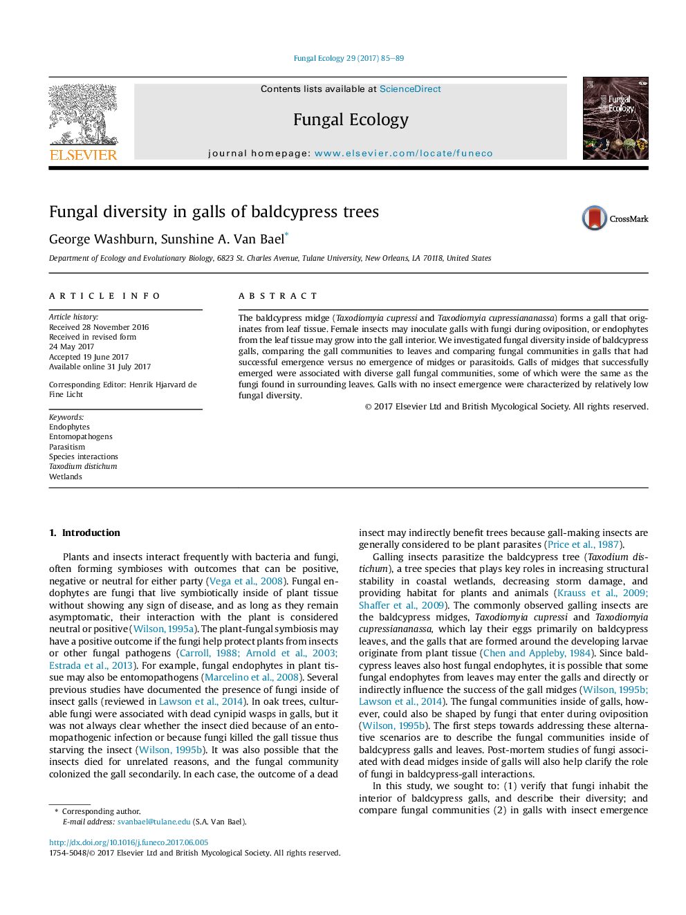 Fungal diversity in galls of baldcypress trees