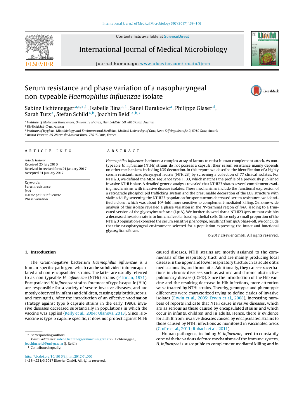 Serum resistance and phase variation of a nasopharyngeal non-typeable Haemophilus influenzae isolate