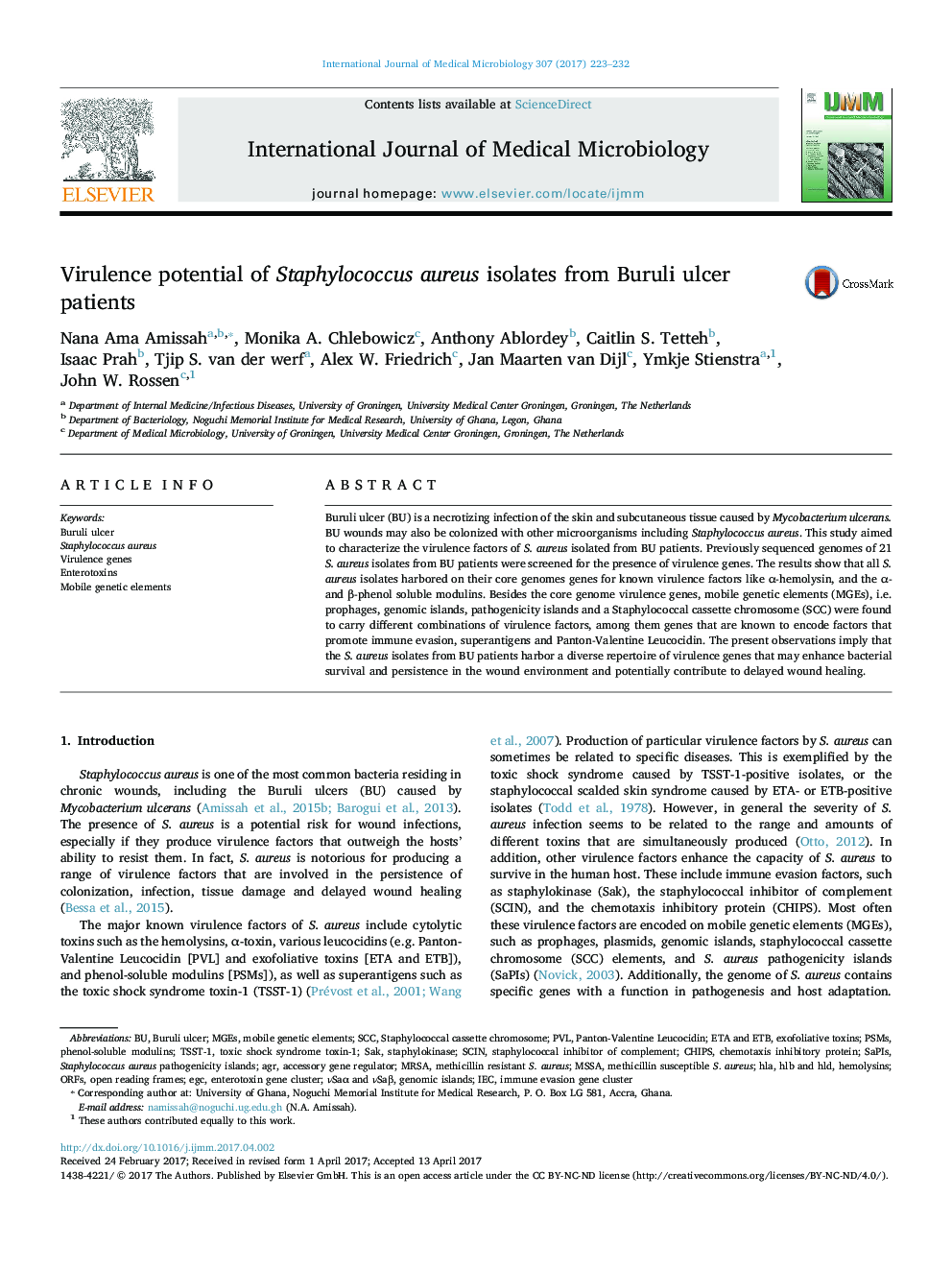 Virulence potential of Staphylococcus aureus isolates from Buruli ulcer patients