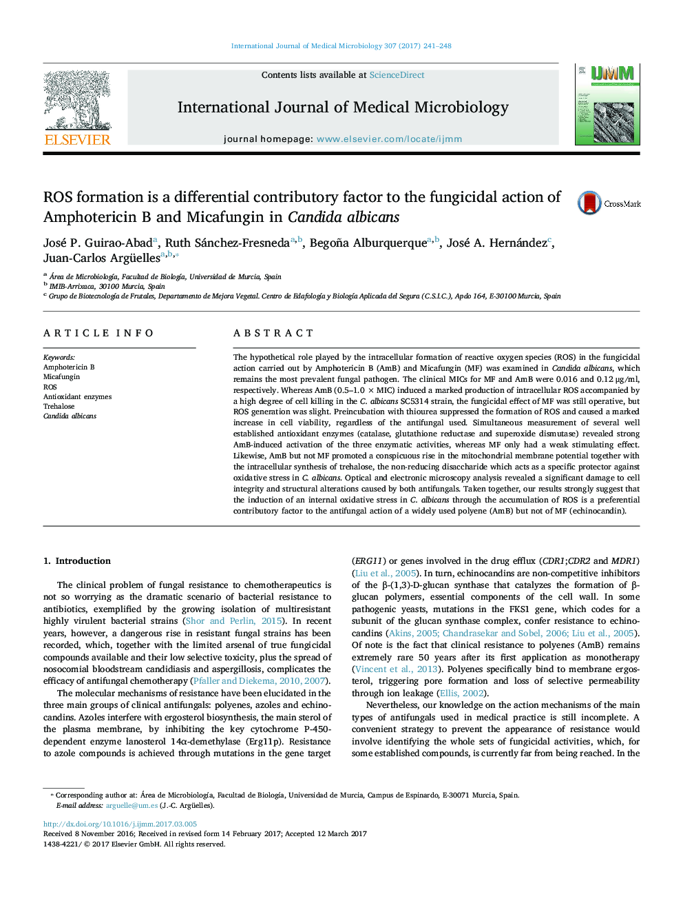 ROS formation is a differential contributory factor to the fungicidal action of Amphotericin B and Micafungin in Candida albicans