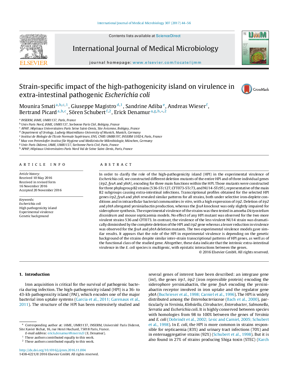 Strain-specific impact of the high-pathogenicity island on virulence in extra-intestinal pathogenic Escherichia coli