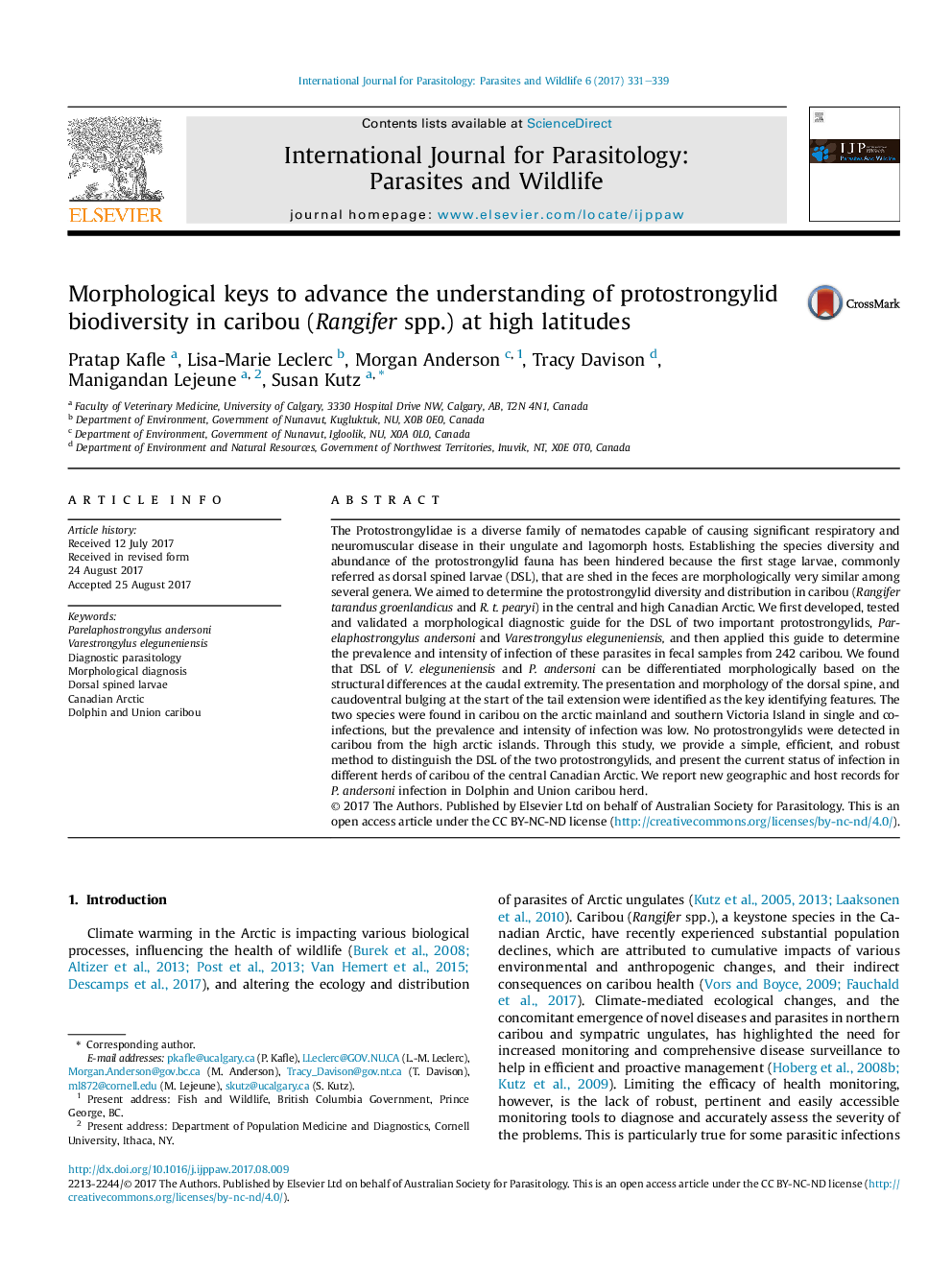 Morphological keys to advance the understanding of protostrongylid biodiversity in caribou (Rangifer spp.) at high latitudes