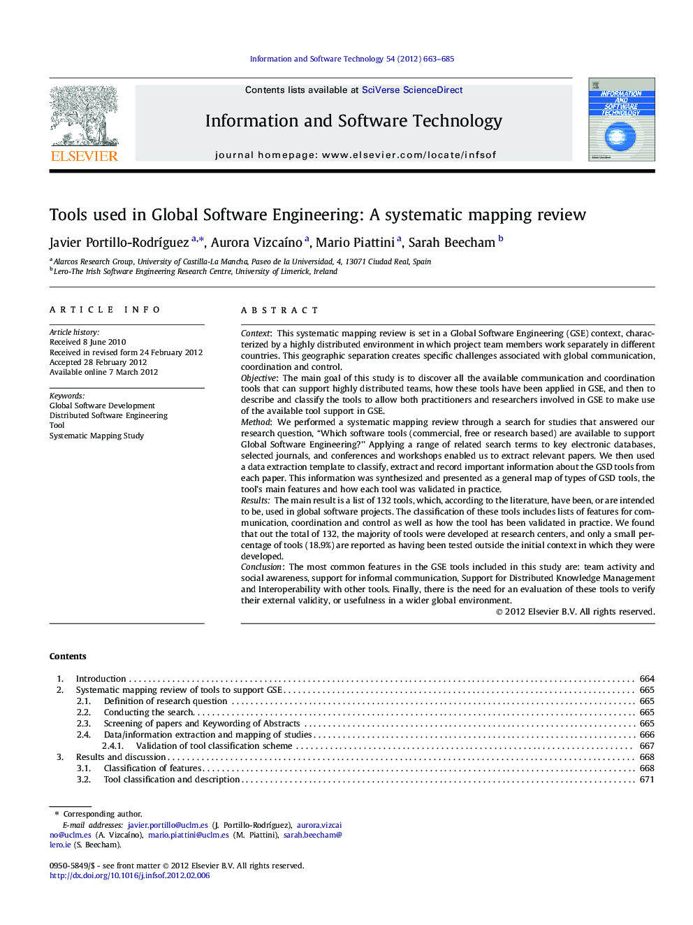 Tools used in Global Software Engineering: A systematic mapping review