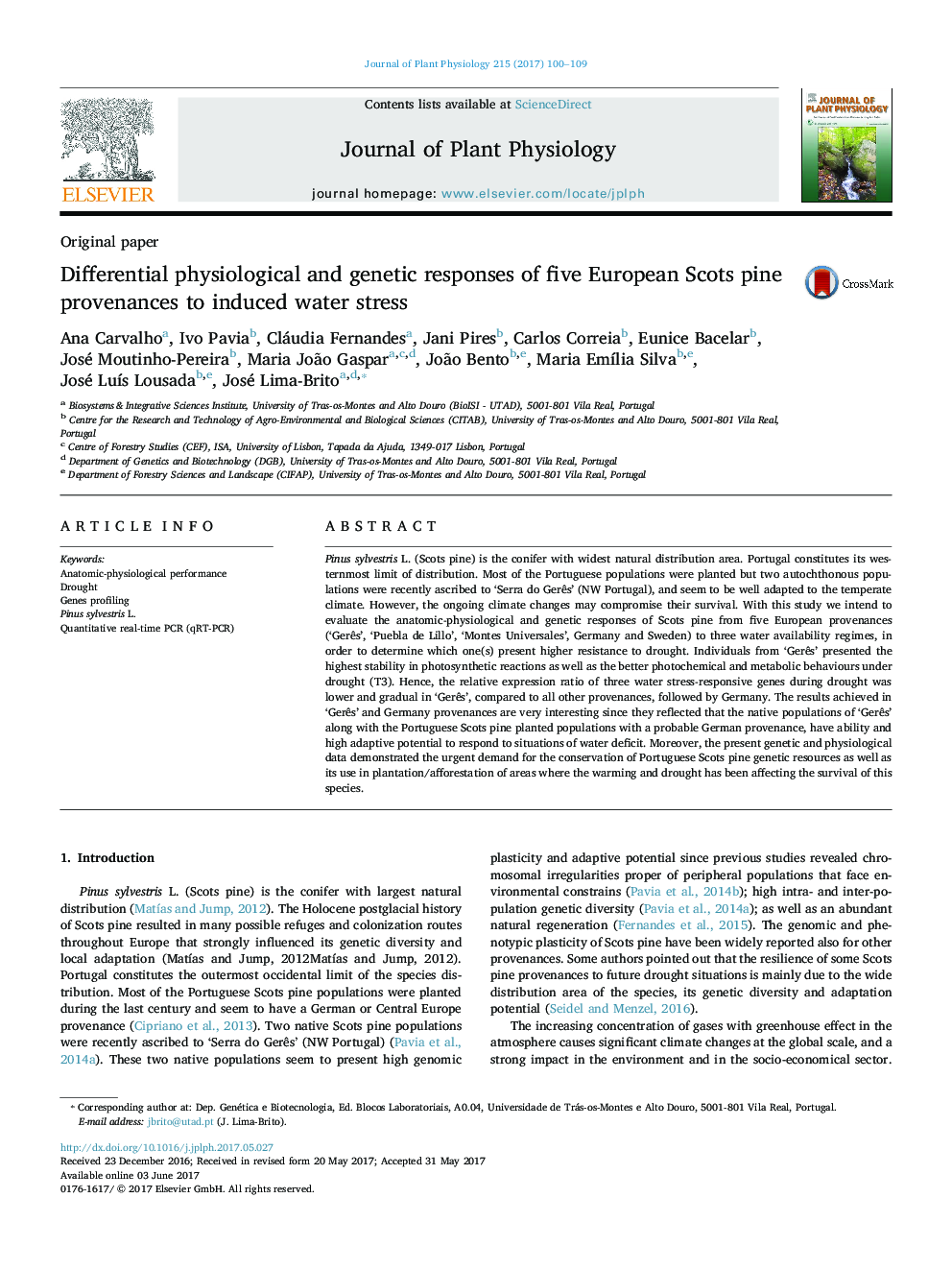 Original paperDifferential physiological and genetic responses of five European Scots pine provenances to induced water stress