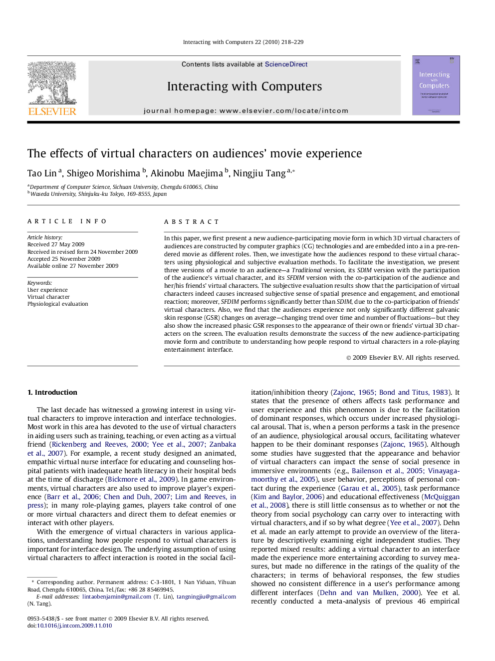 The effects of virtual characters on audiences’ movie experience