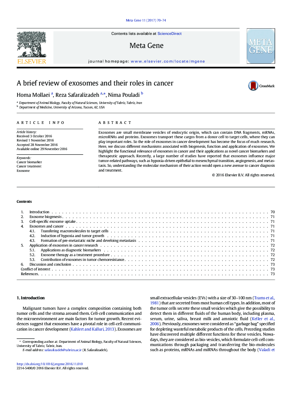 A brief review of exosomes and their roles in cancer