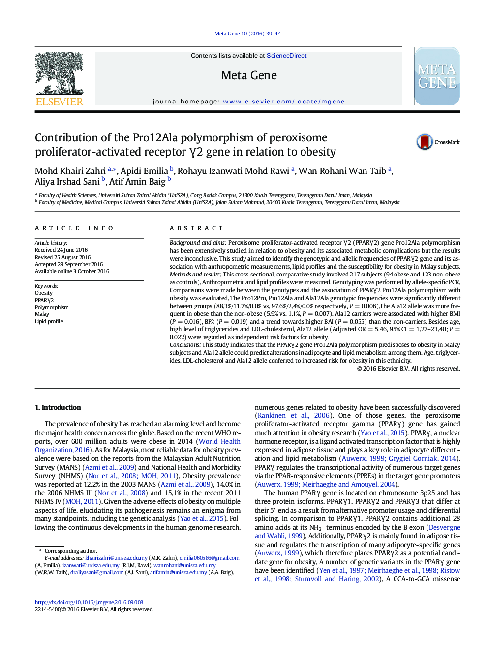 Contribution of the Pro12Ala polymorphism of peroxisome proliferator-activated receptor Æ2 gene in relation to obesity