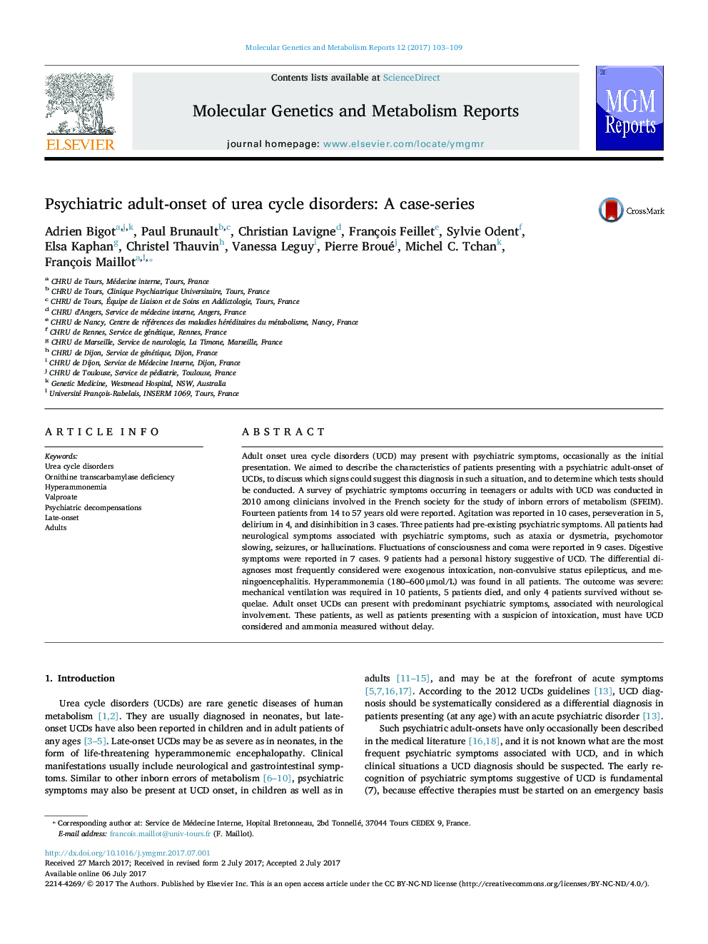 Psychiatric adult-onset of urea cycle disorders: A case-series