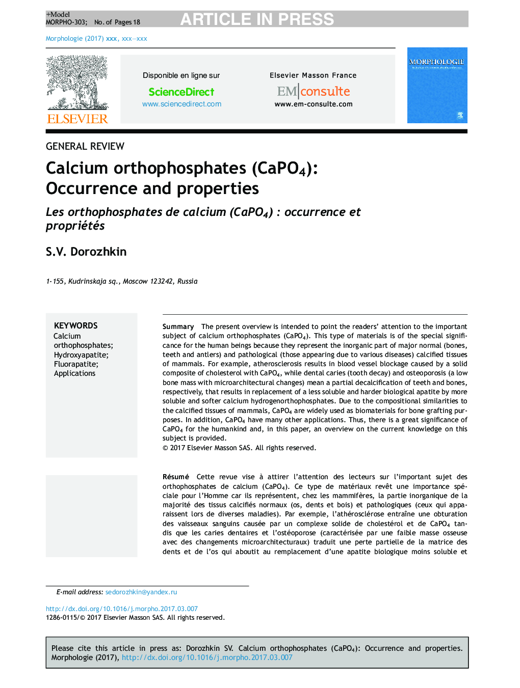 Calcium orthophosphates (CaPO4): Occurrence and properties