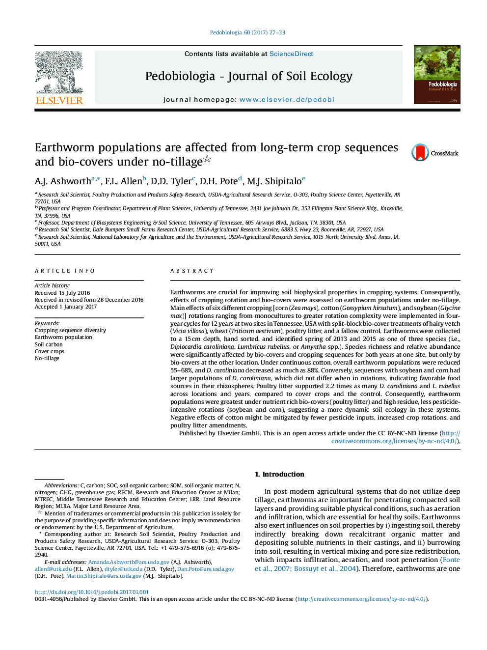 Earthworm populations are affected from long-term crop sequences and bio-covers under no-tillage