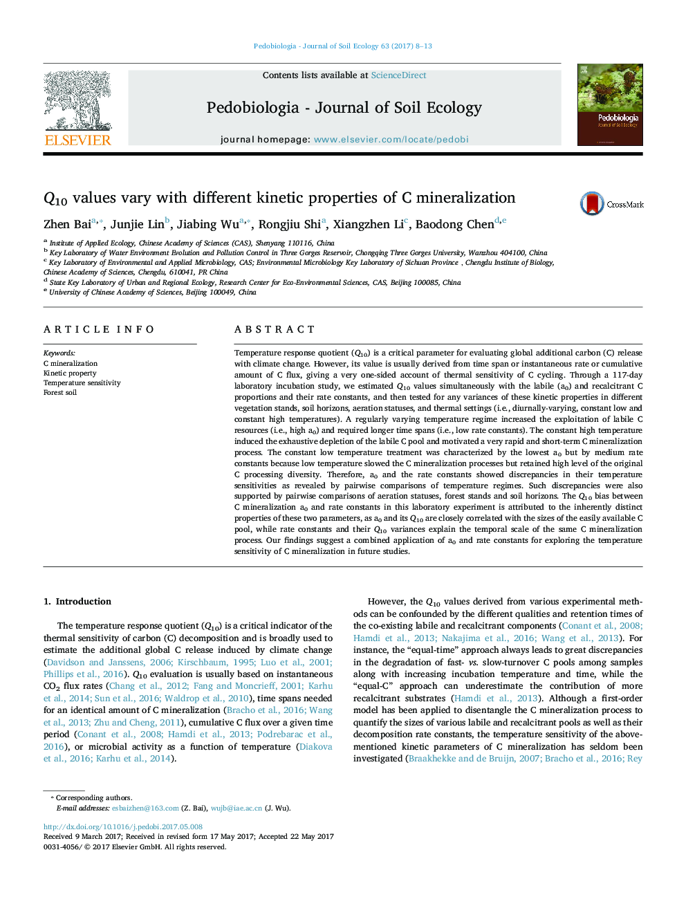 Q10 values vary with different kinetic properties of C mineralization