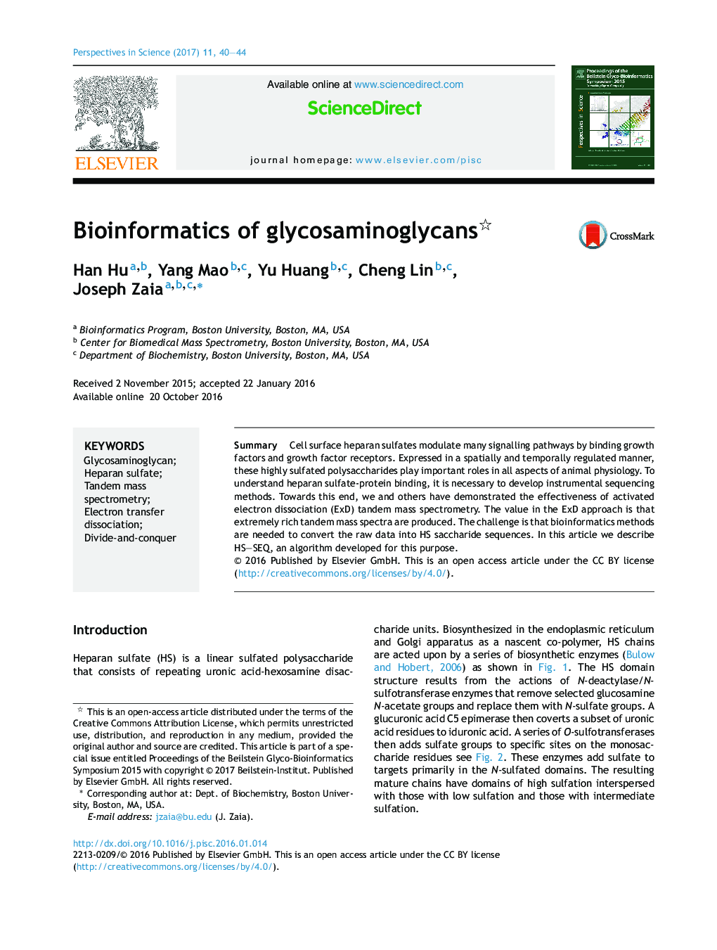 Bioinformatics of glycosaminoglycans