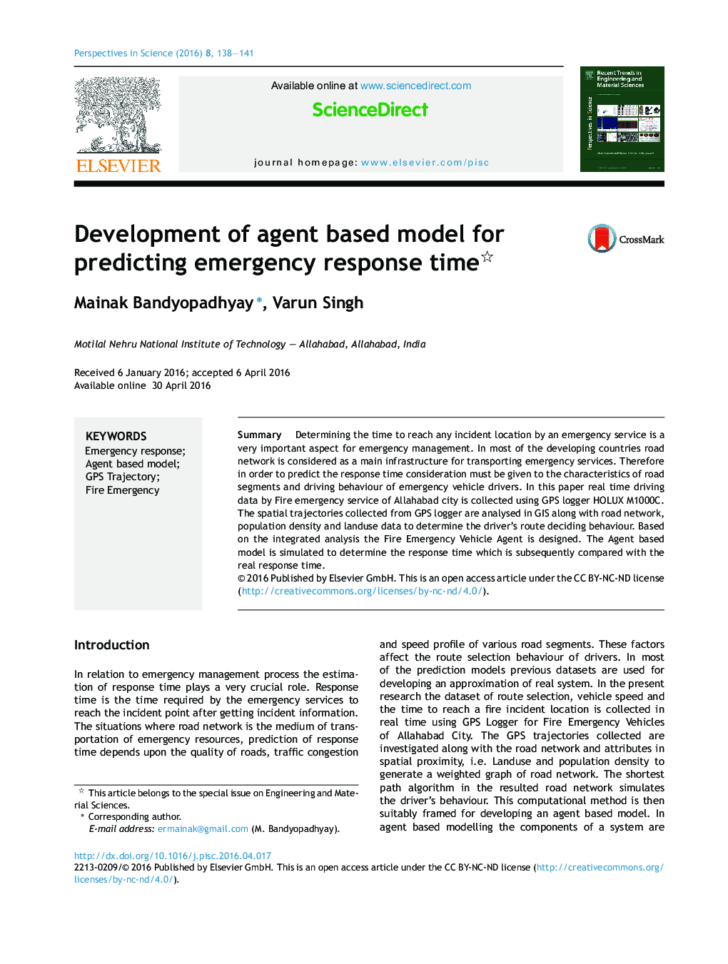 Development of agent based model for predicting emergency response time