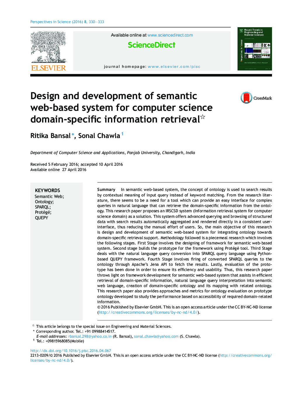 Design and development of semantic web-based system for computer science domain-specific information retrieval