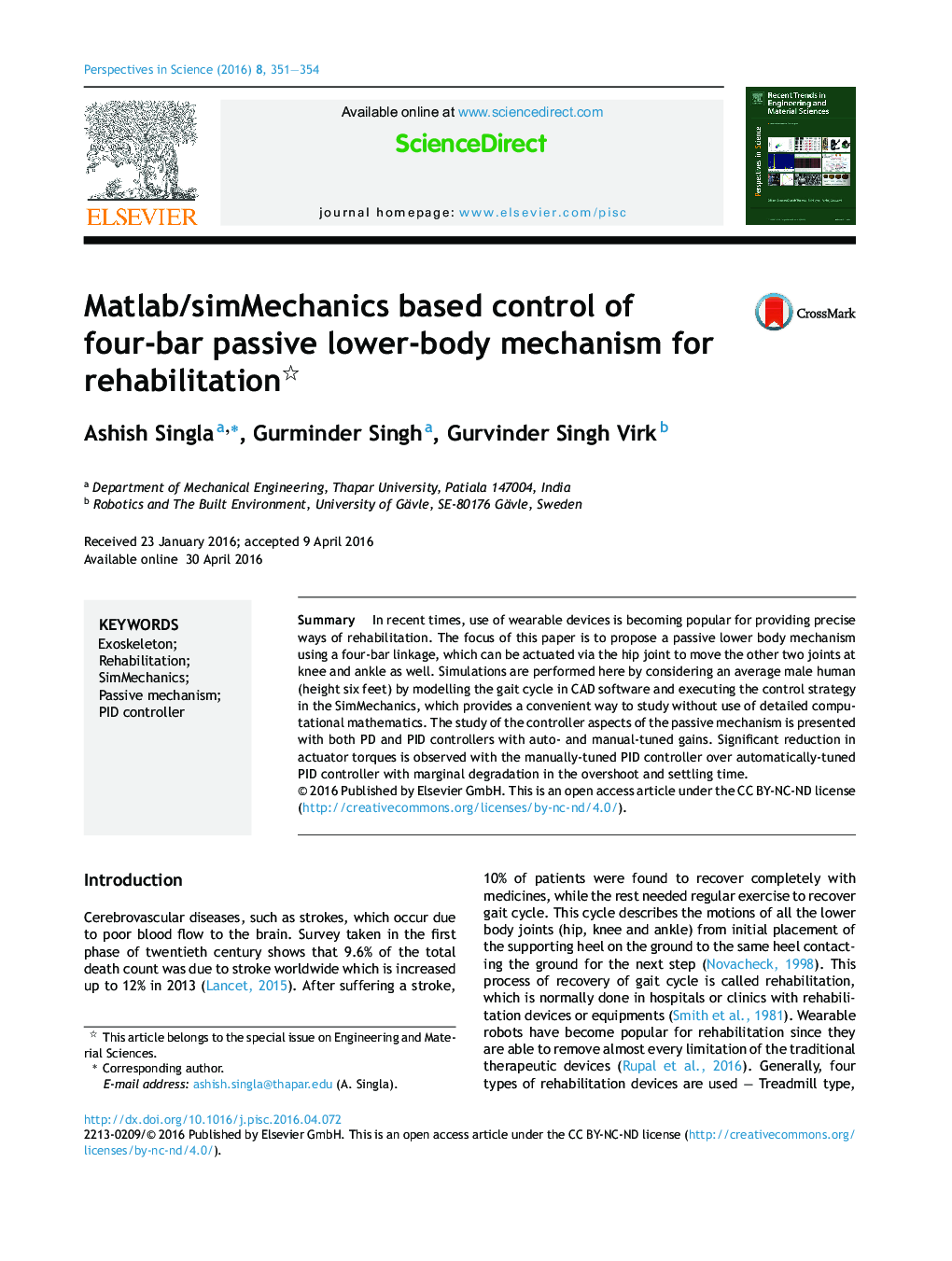 Matlab/simMechanics based control of four-bar passive lower-body mechanism for rehabilitation