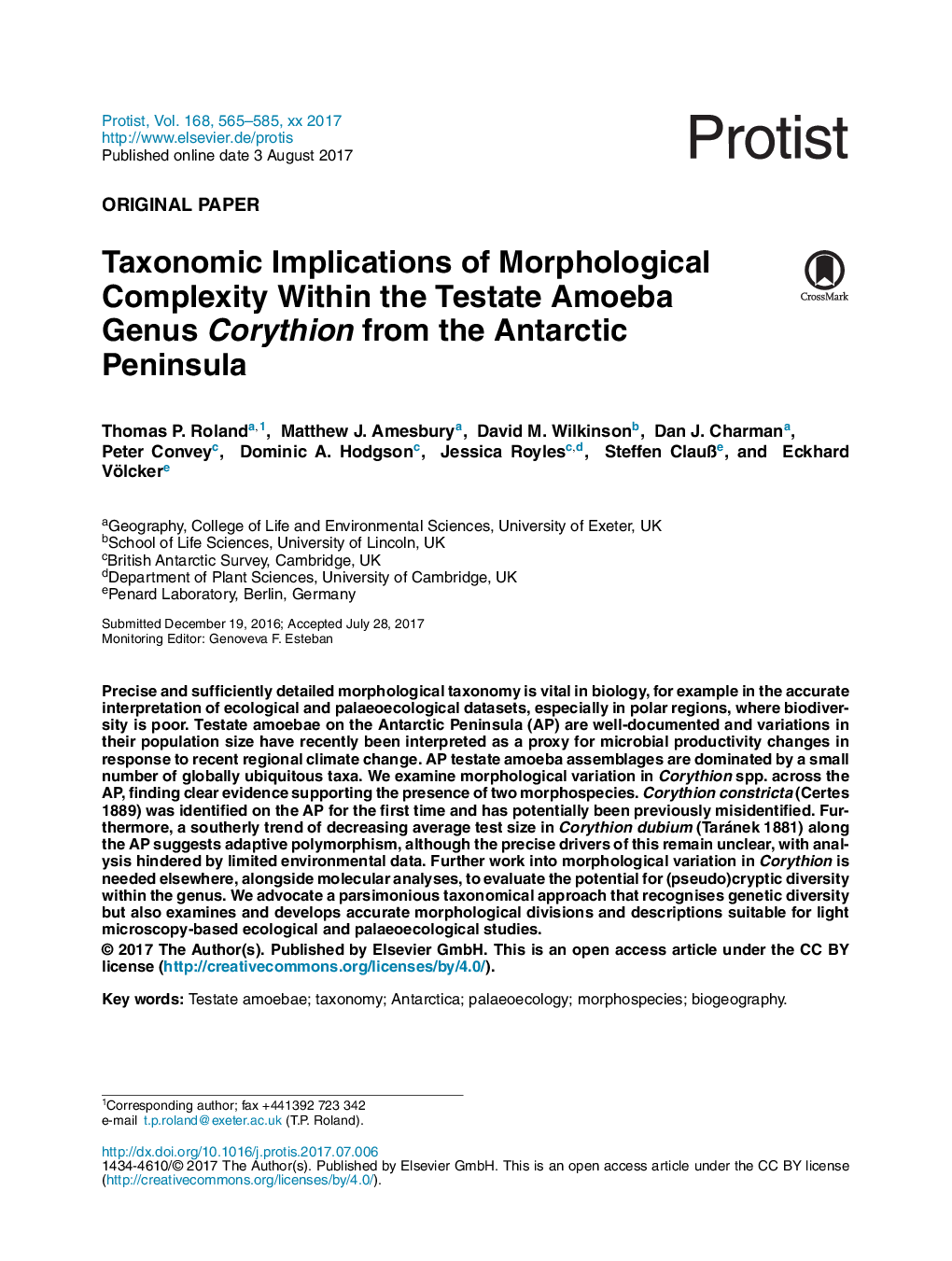 Taxonomic Implications of Morphological Complexity Within the Testate Amoeba Genus Corythion from the Antarctic Peninsula