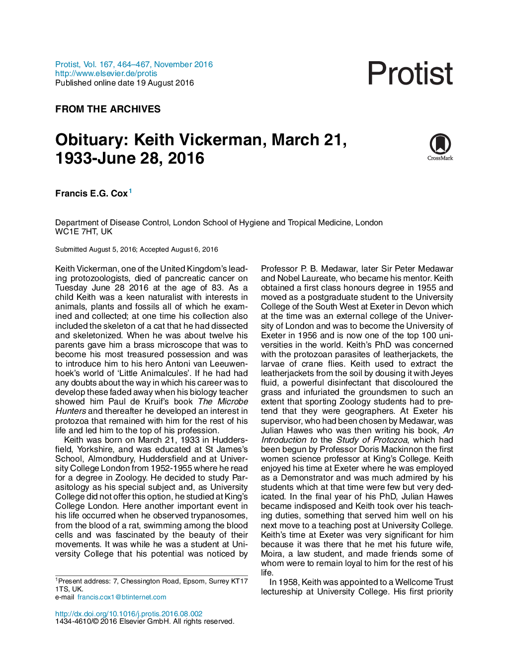 اگهی: کیت ویکرمان، 21 مارس 1933 - 28 ژوئن 2016 