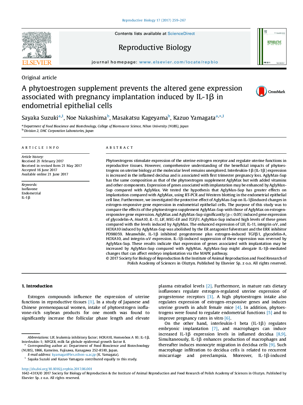 Original articleA phytoestrogen supplement prevents the altered gene expression associated with pregnancy implantation induced by IL-1Î² in endometrial epithelial cells