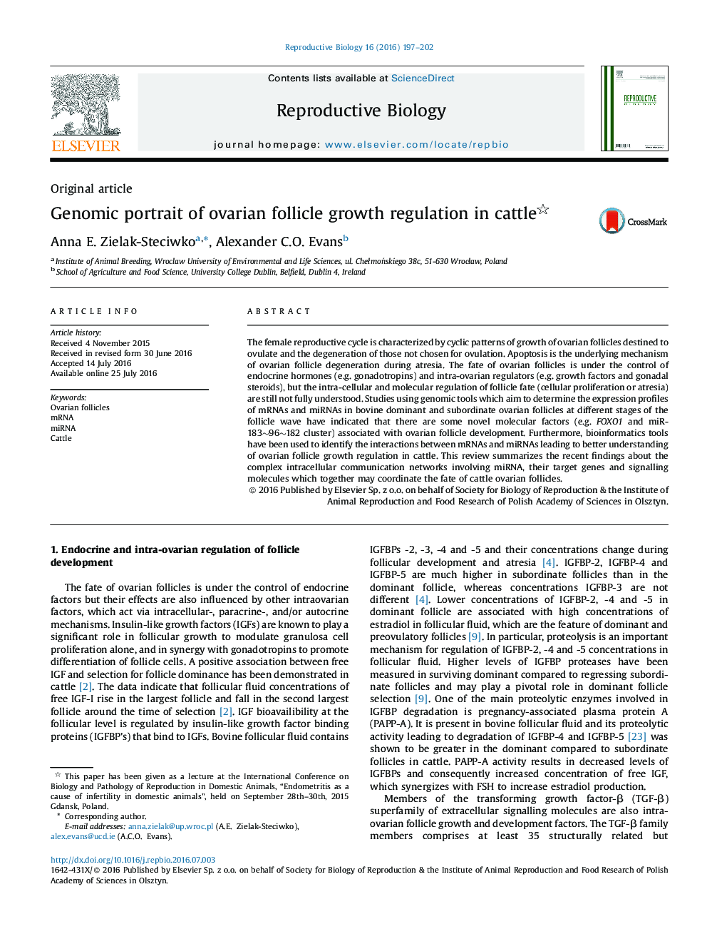 Original articleGenomic portrait of ovarian follicle growth regulation in cattle