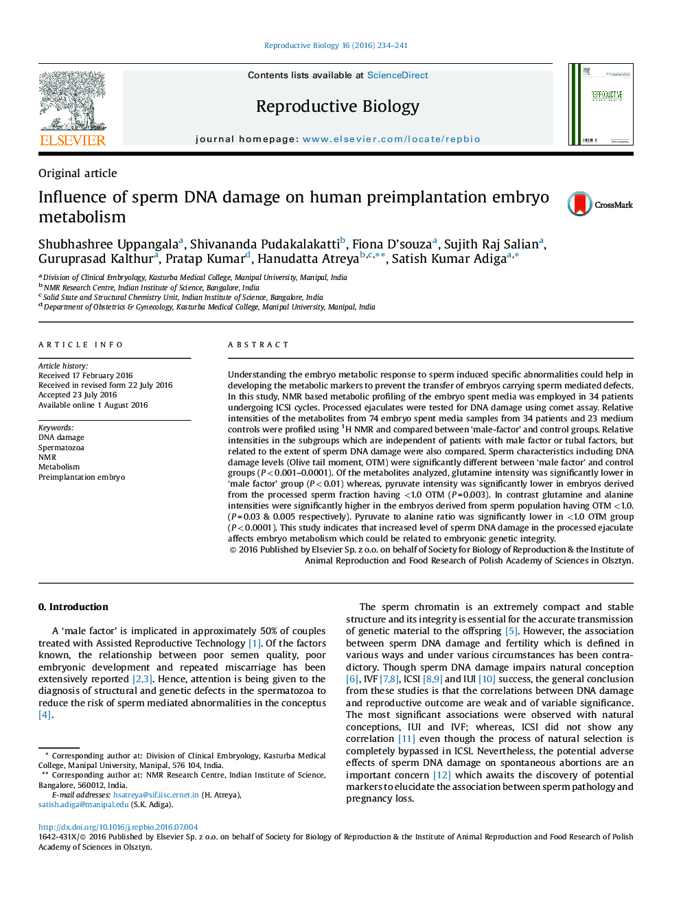 Original articleInfluence of sperm DNA damage on human preimplantation embryo metabolism