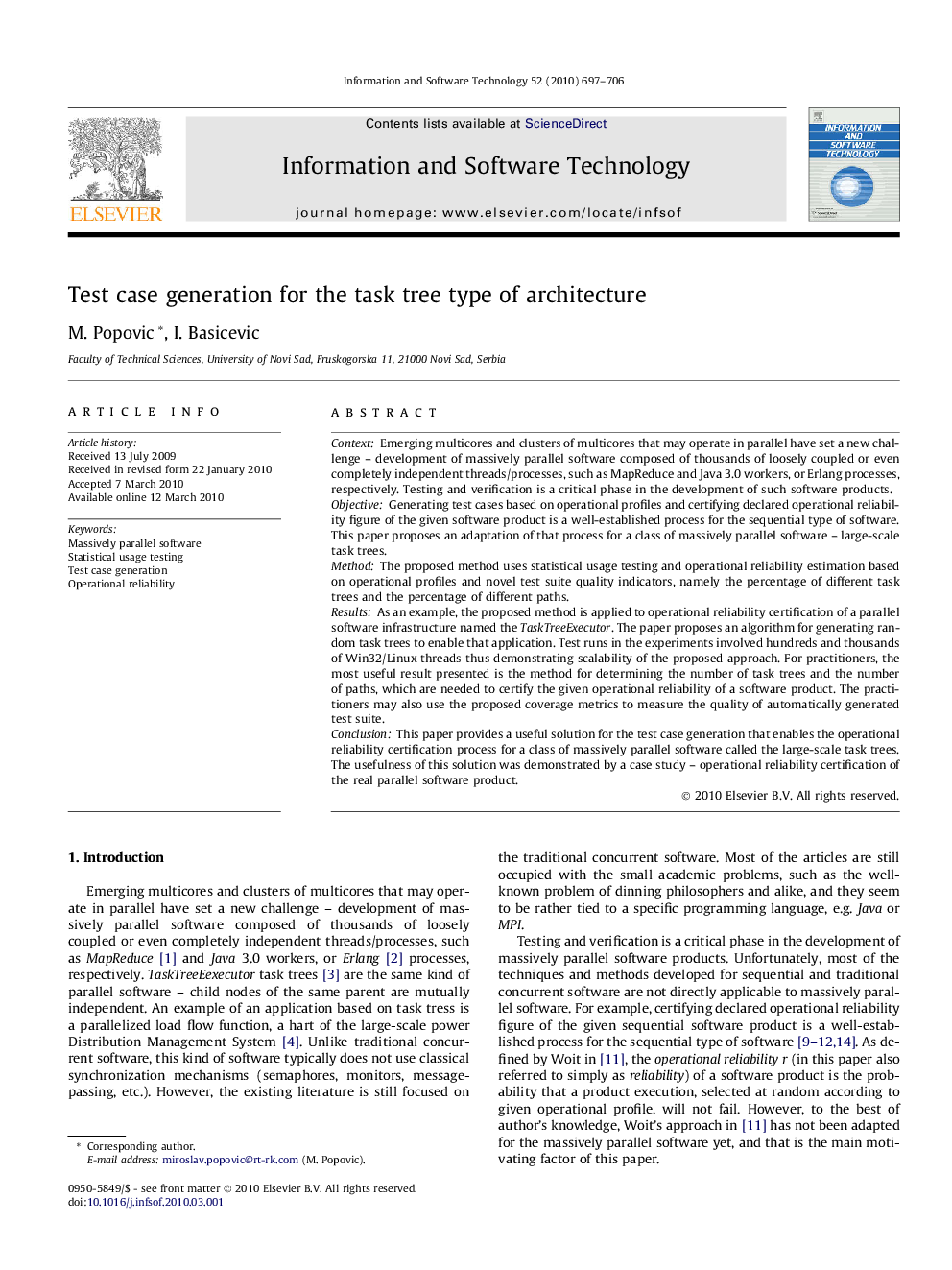 Test case generation for the task tree type of architecture