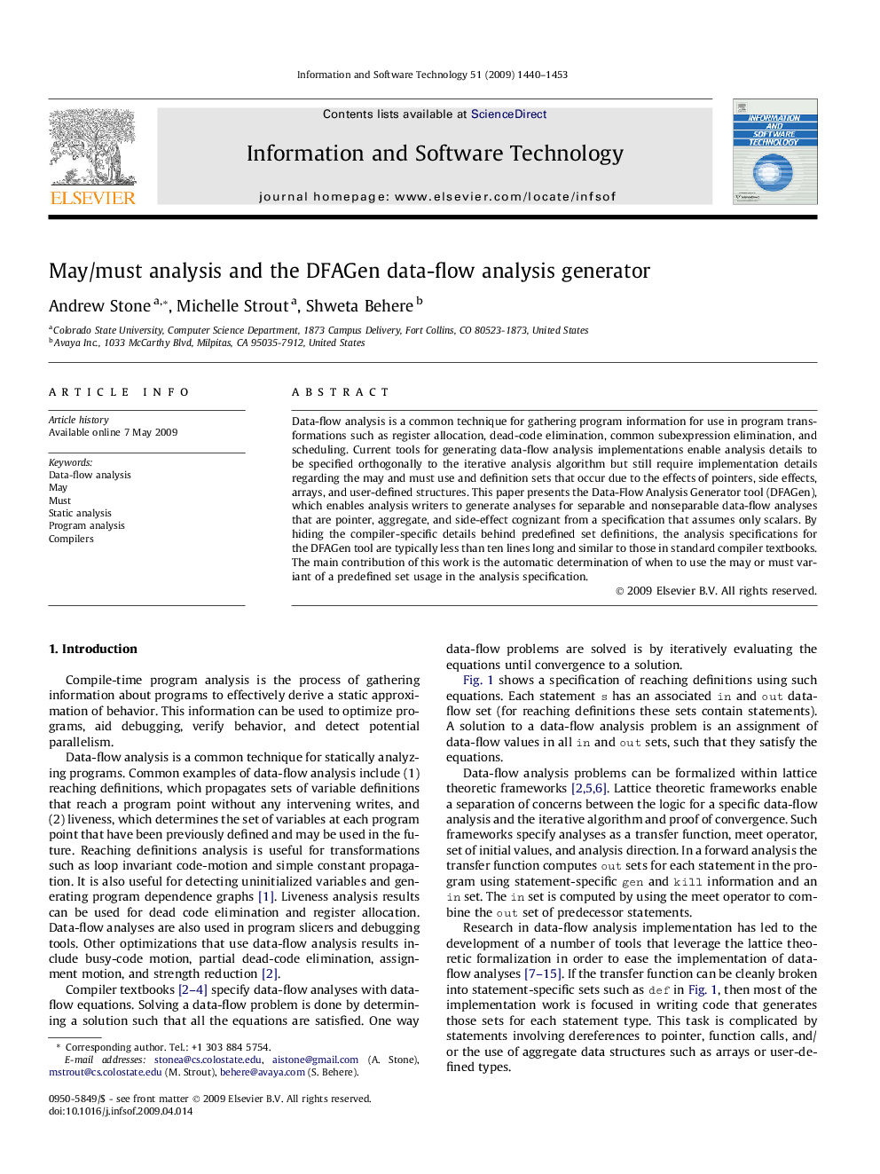 May/must analysis and the DFAGen data-flow analysis generator