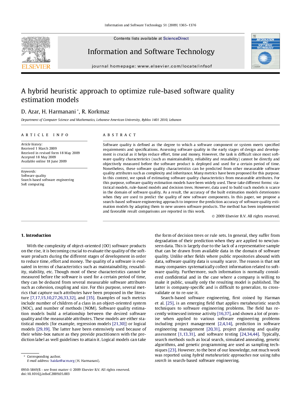 A hybrid heuristic approach to optimize rule-based software quality estimation models