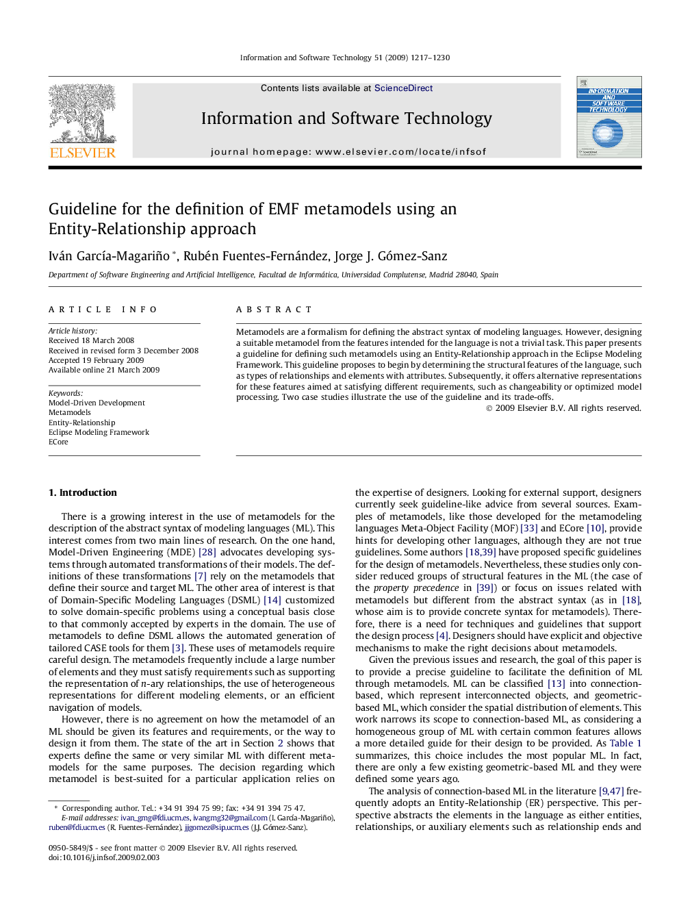 Guideline for the definition of EMF metamodels using an Entity-Relationship approach