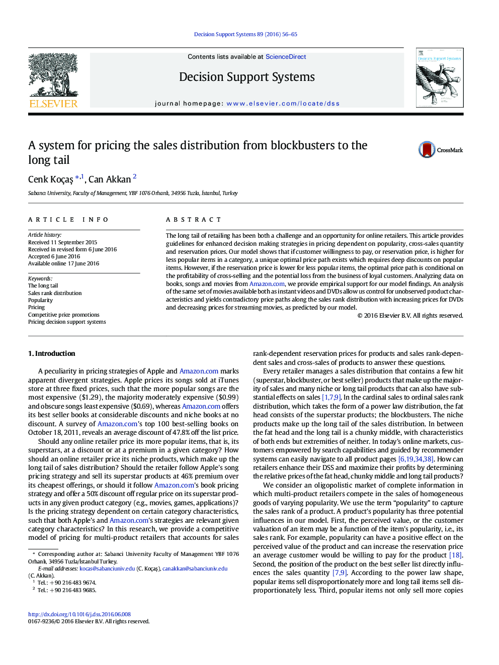 A system for pricing the sales distribution from blockbusters to the long tail