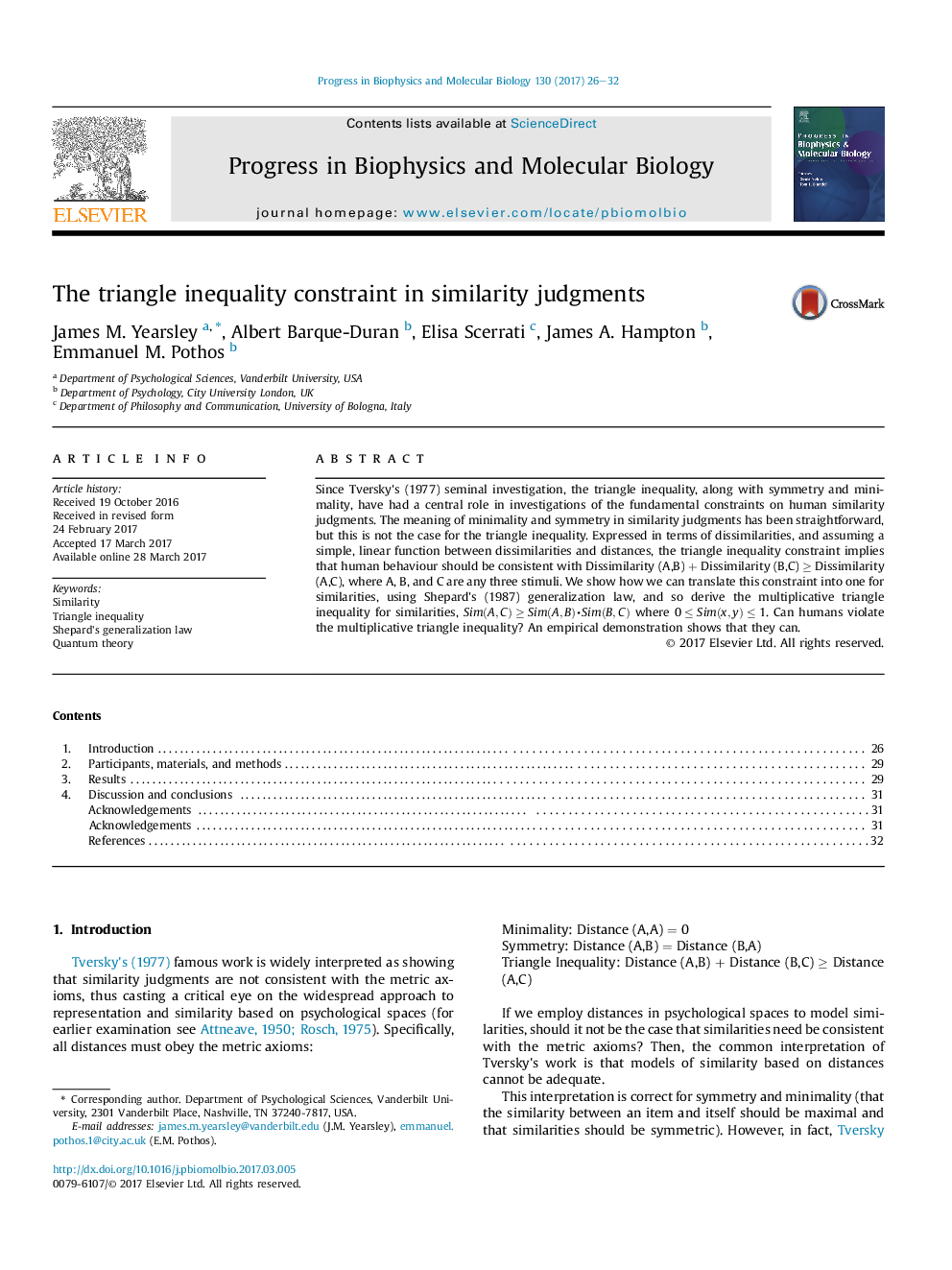 The triangle inequality constraint in similarity judgments