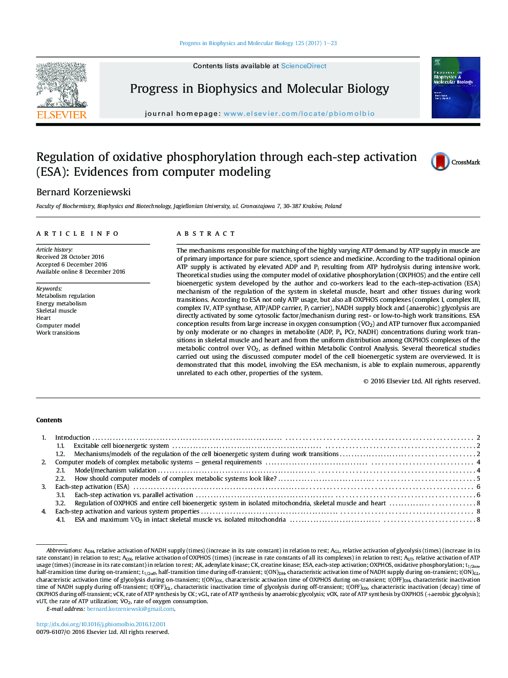 Regulation of oxidative phosphorylation through each-step activation (ESA): Evidences from computer modeling