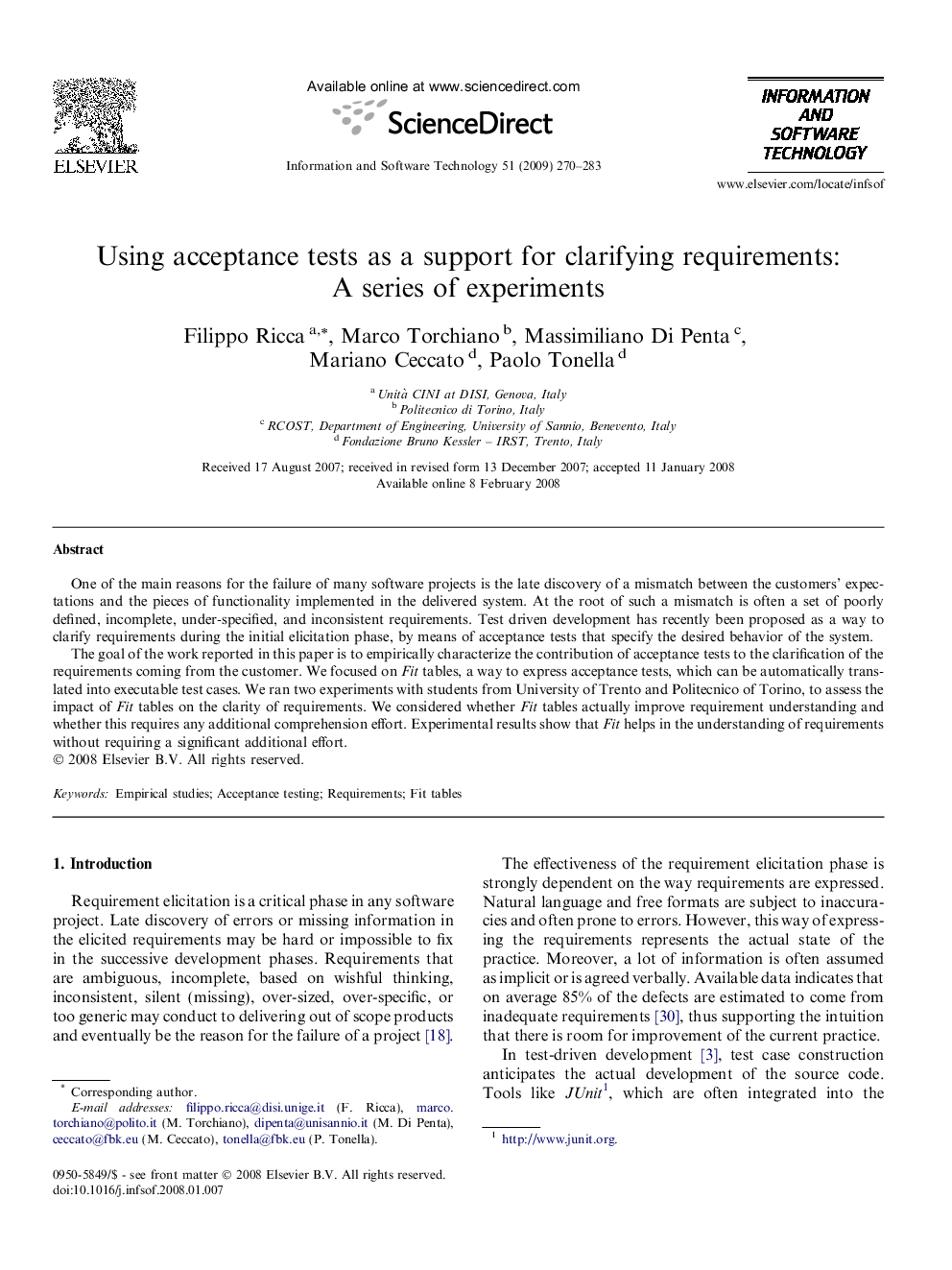 Using acceptance tests as a support for clarifying requirements: A series of experiments