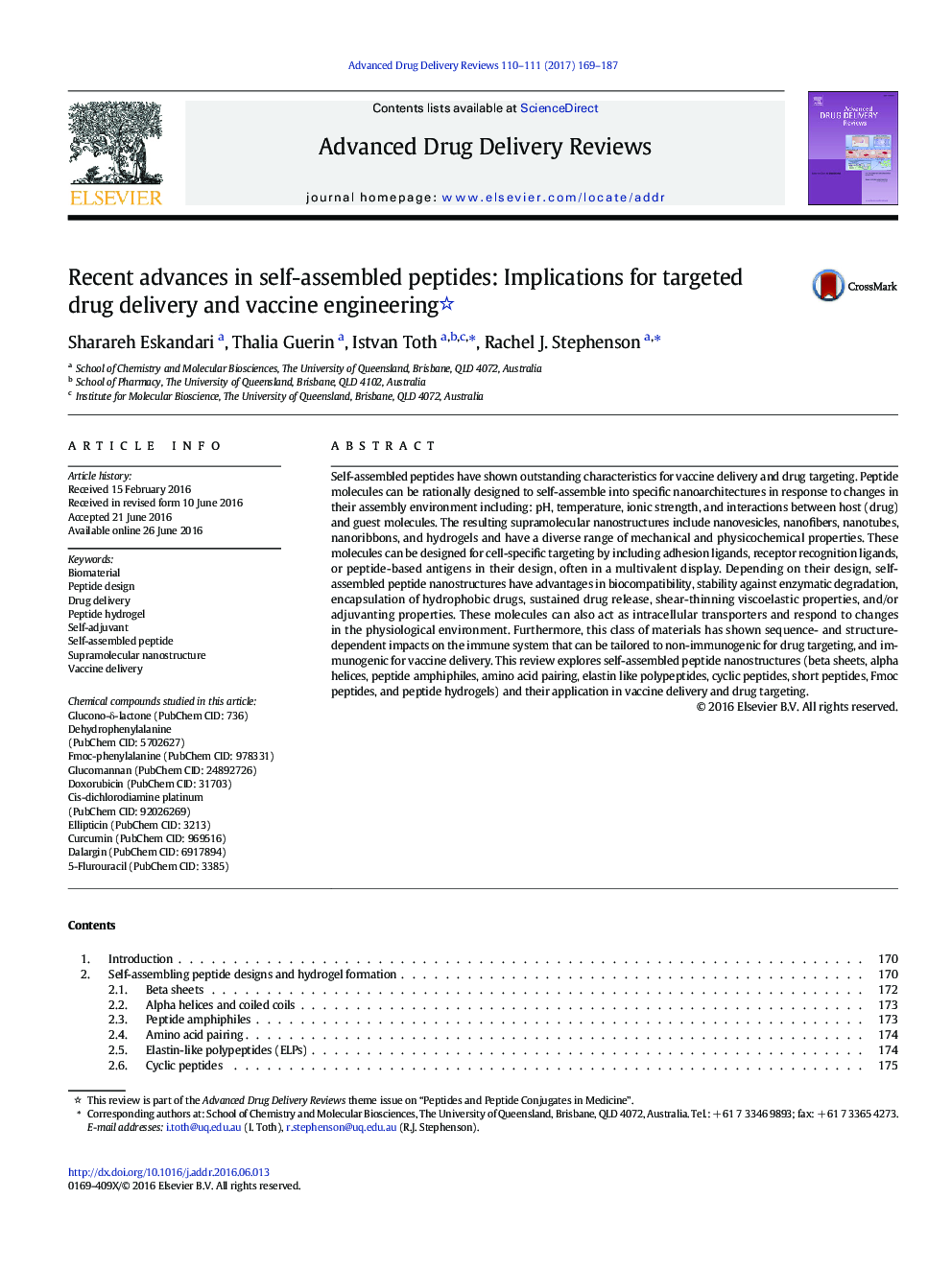 Recent advances in self-assembled peptides: Implications for targeted drug delivery and vaccine engineering