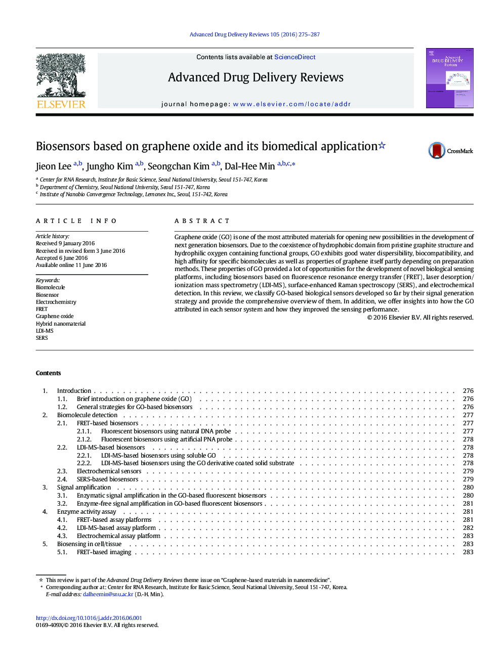 Biosensors based on graphene oxide and its biomedical application