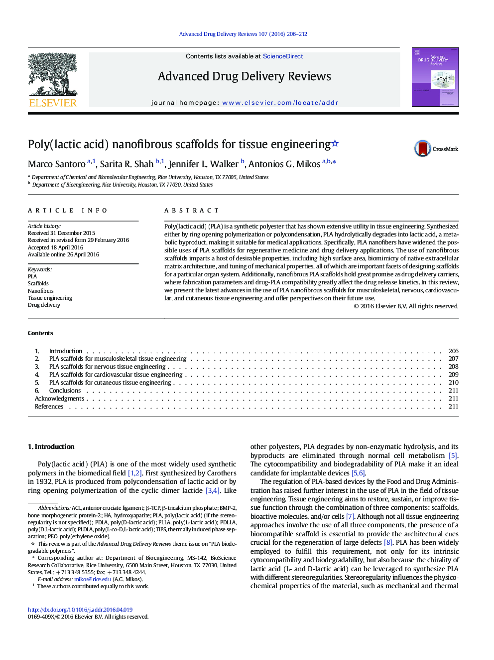 Poly(lactic acid) nanofibrous scaffolds for tissue engineering 