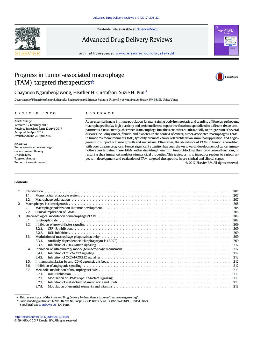 Progress in tumor-associated macrophage (TAM)-targeted therapeutics