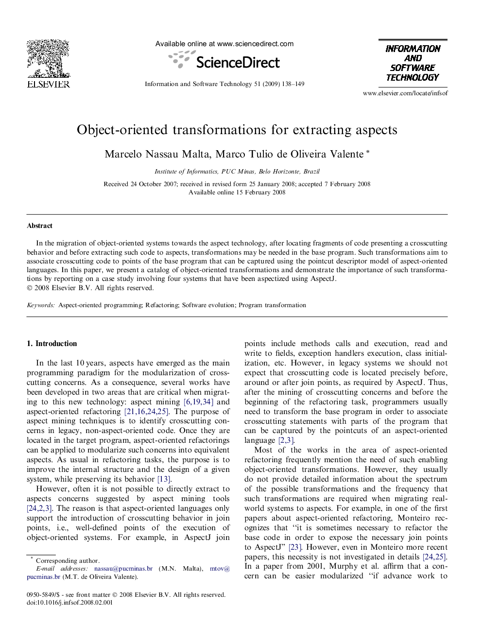 Object-oriented transformations for extracting aspects