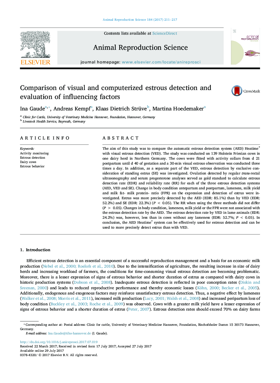 Comparison of visual and computerized estrous detection and evaluation of influencing factors